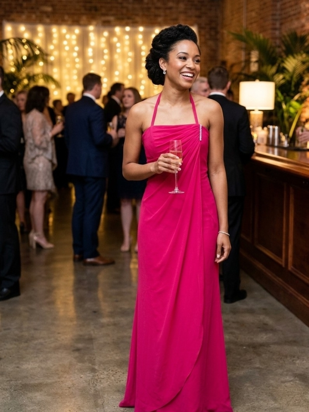 Avalon Bridal Fuschia Pink Halter Gown  Wedding , Prom , Formal  Size 8